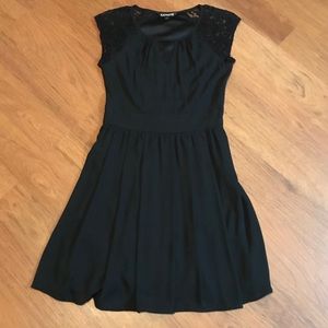 Express - Black Dress with lace shoulders
